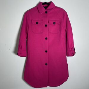 Calvin Klein Women XXS Pink Fuchsia Trench Coat Black Button Collar Lined Pocket